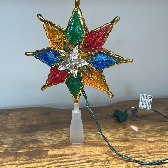 Christmas Tree Topper Star Plastic Jewel Joy Brite Merry Bright - Picture 1 of 7